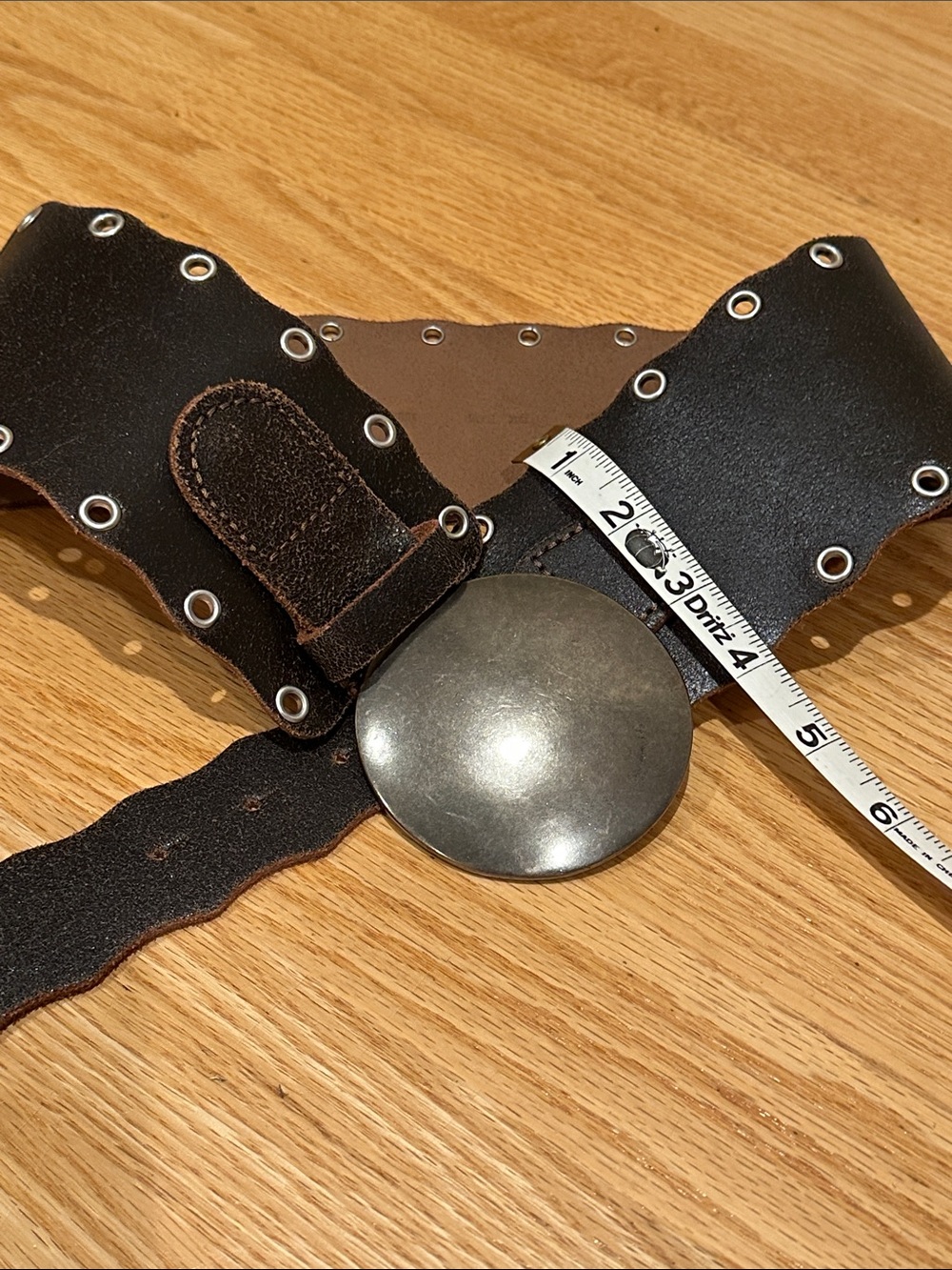 Vintage Banana Republic wide Leather Belt with Round Silver-Tone Buckle